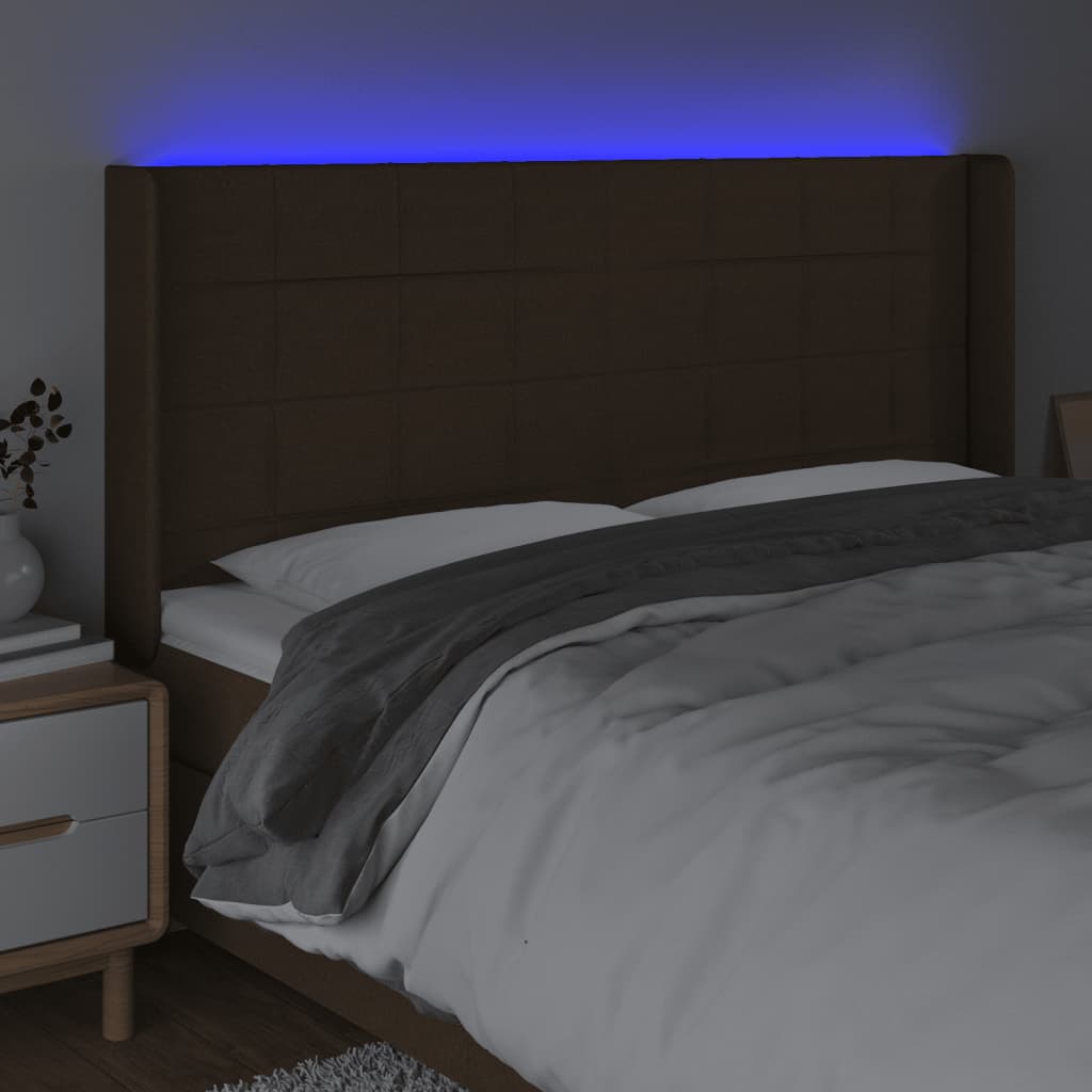 Hoofdbord LED 163x16x118/128 cm stof donkerbruin 163 x 16 x 118/128 cm Donkerbruin