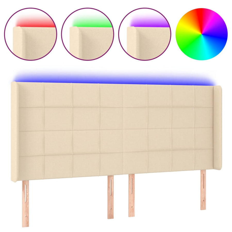 Hoofdbord LED 163x16x118/128 cm stof crèmekleurig 163 x 16 x 118/128 cm Crème