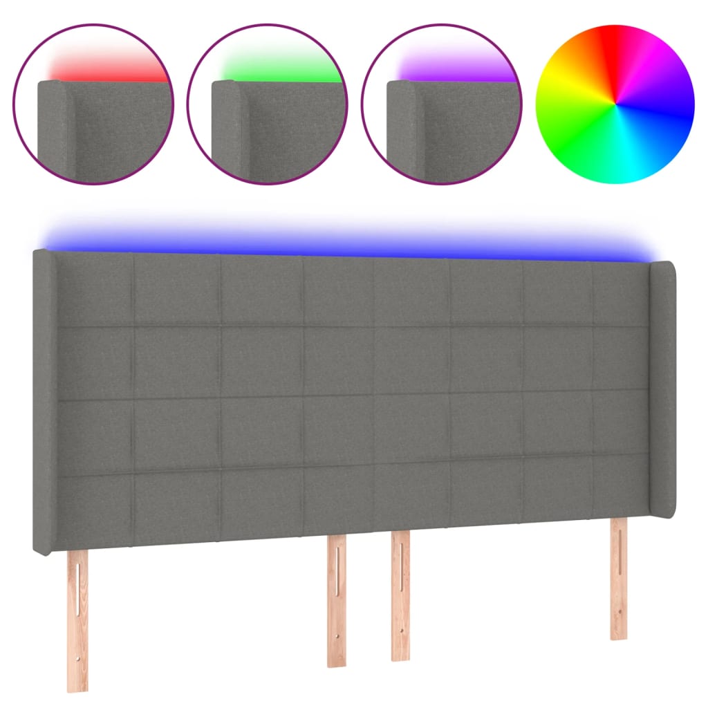 Hoofdbord LED 183x16x118/128 cm stof donkergrijs 183 x 16 x 118/128 cm Donkergrijs