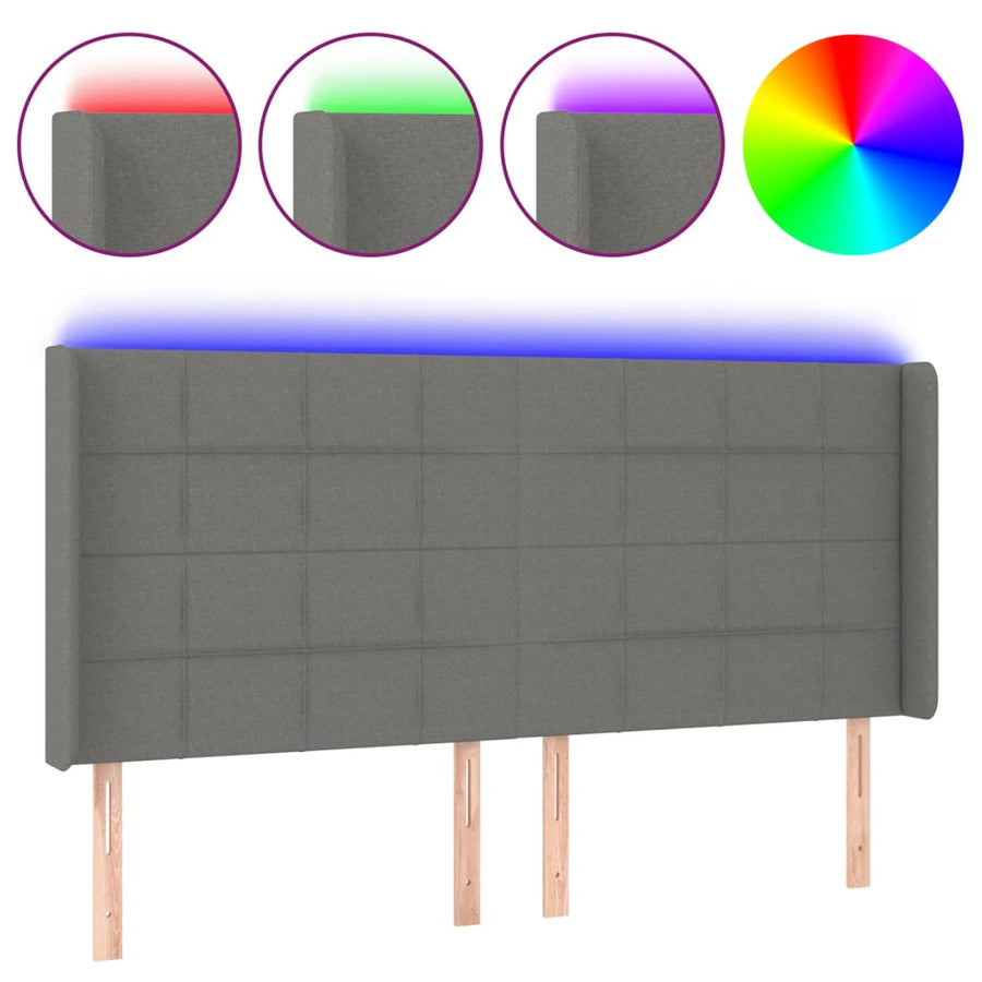 Hoofdbord LED 183x16x118/128 cm stof donkergrijs 183 x 16 x 118/128 cm Donkergrijs