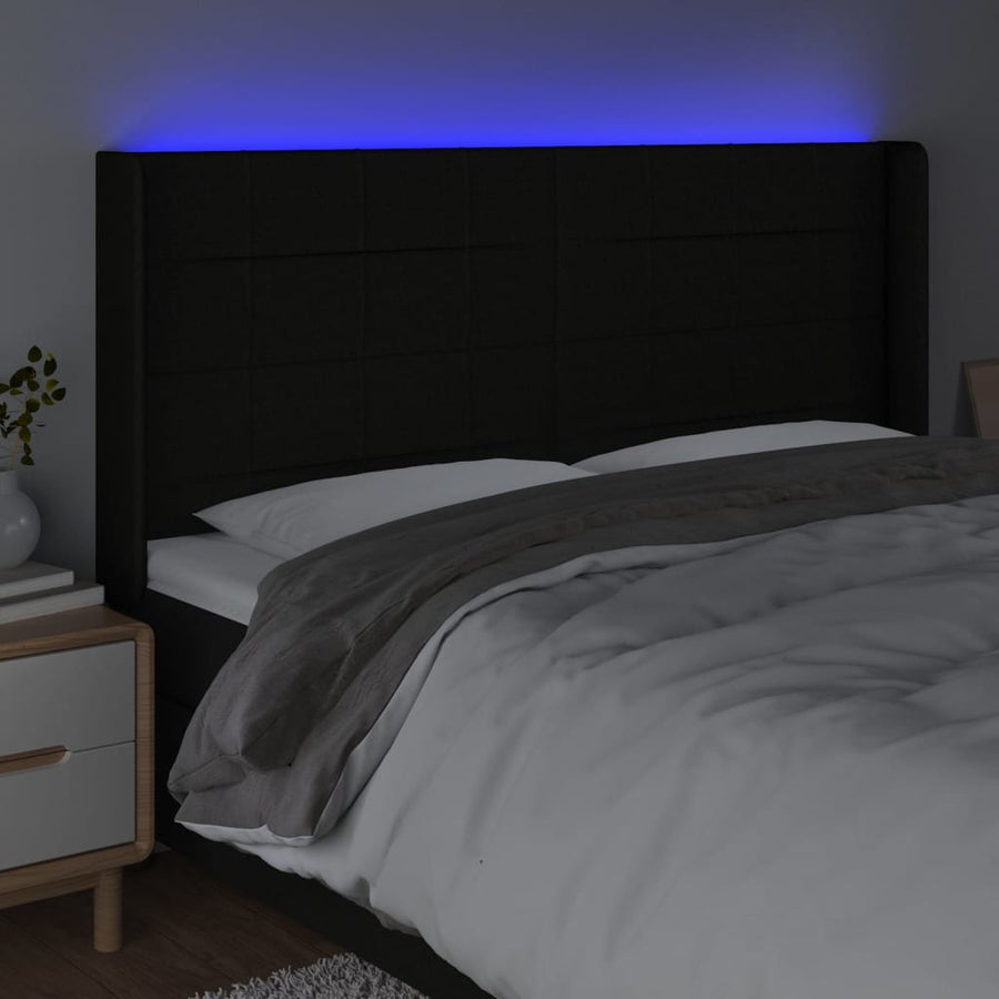 Hoofdbord LED 183x16x118/128 cm stof zwart 183 x 16 x 118/128 cm Zwart