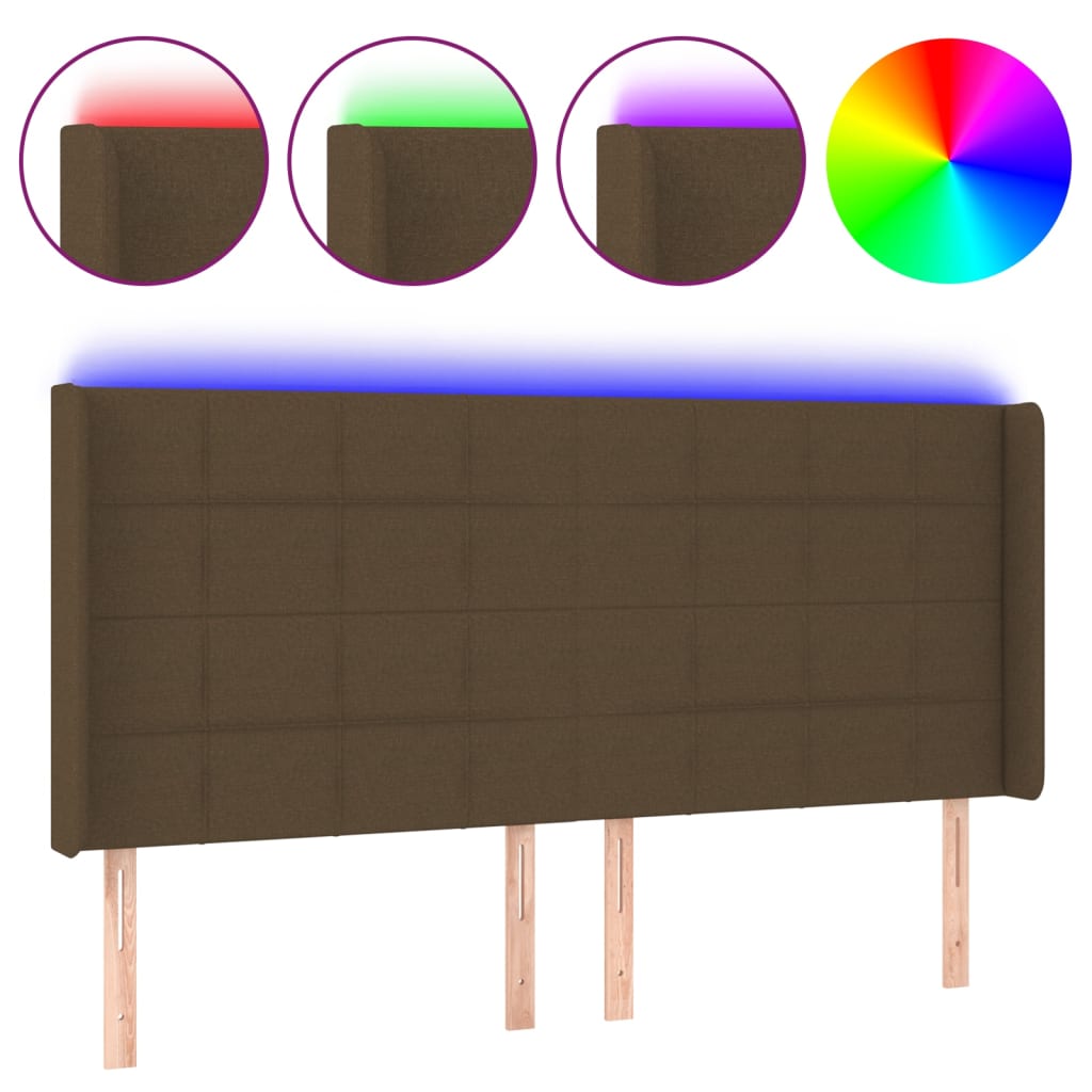 Hoofdbord Led Stof 183 x 16 x 118/128 cm Donkerbruin