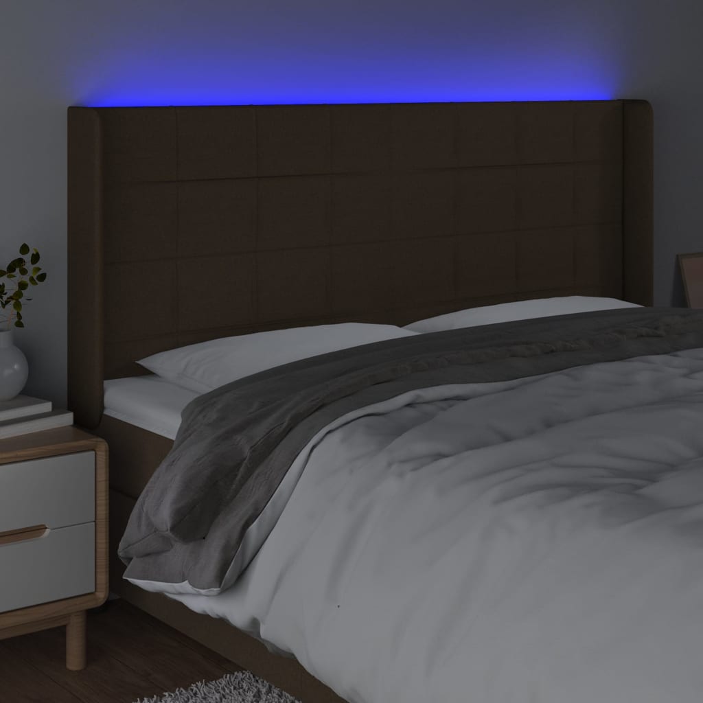 Hoofdbord Led Stof 183 x 16 x 118/128 cm Donkerbruin