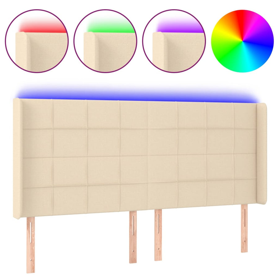 Hoofdbord Led Stof Kleurig 183 x 16 x 118/128 cm Crème