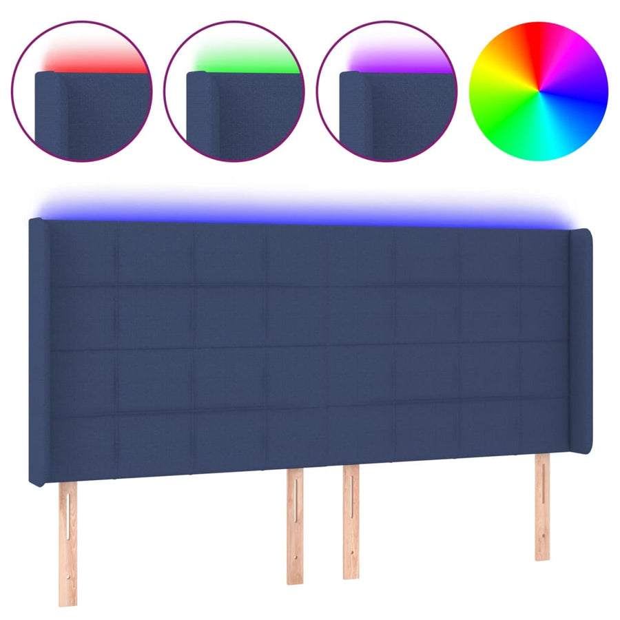 Hoofdbord Led Stof 183 x 16 x 118/128 cm Blauw