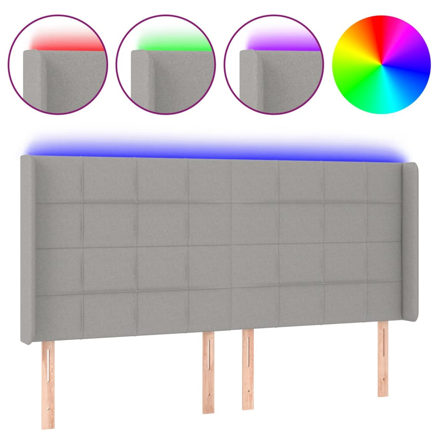 Hoofdbord LED 203x16x118/128 cm stof lichtgrijs 203 x 16 x 118/128 cm Lichtgrijs
