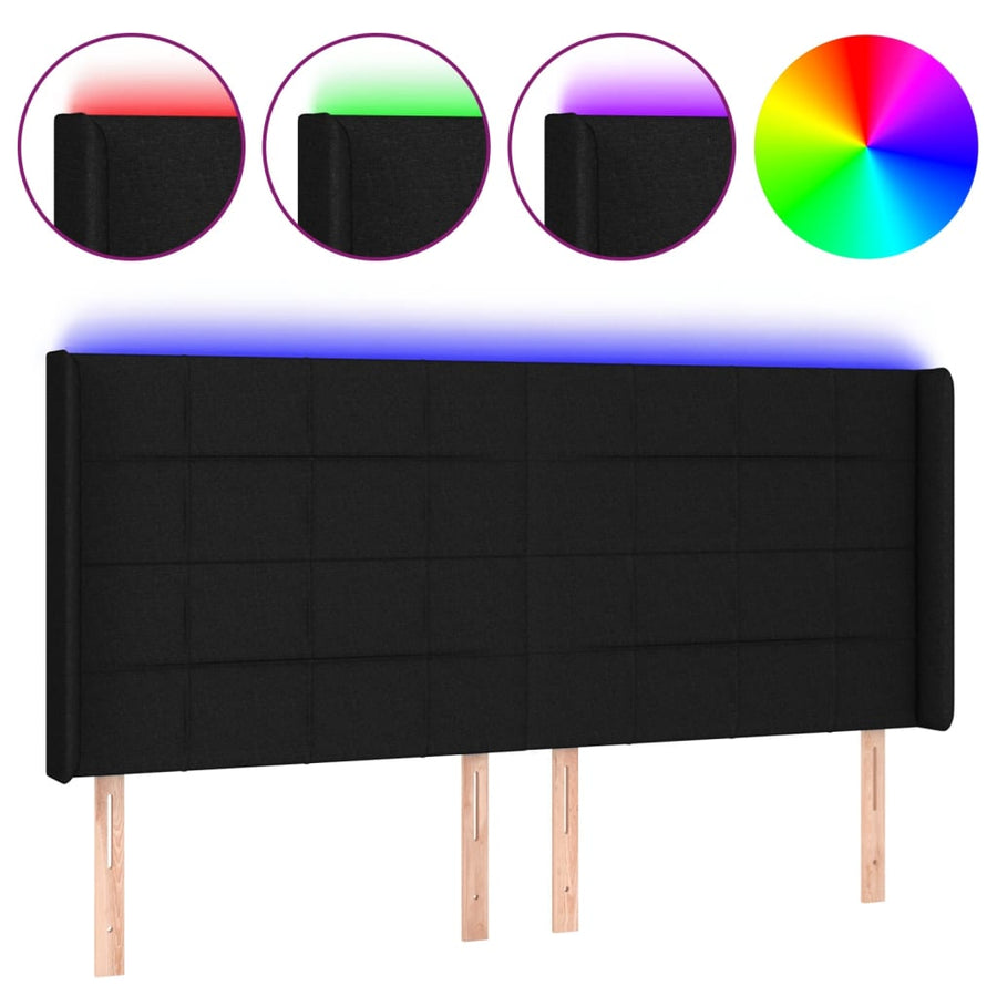 Hoofdbord LED 203x16x118/128 cm stof zwart 203 x 16 x 118/128 cm Zwart