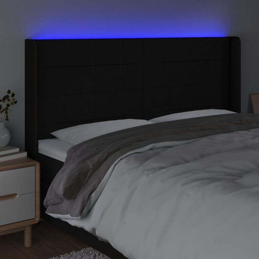 Hoofdbord LED 203x16x118/128 cm stof zwart 203 x 16 x 118/128 cm Zwart