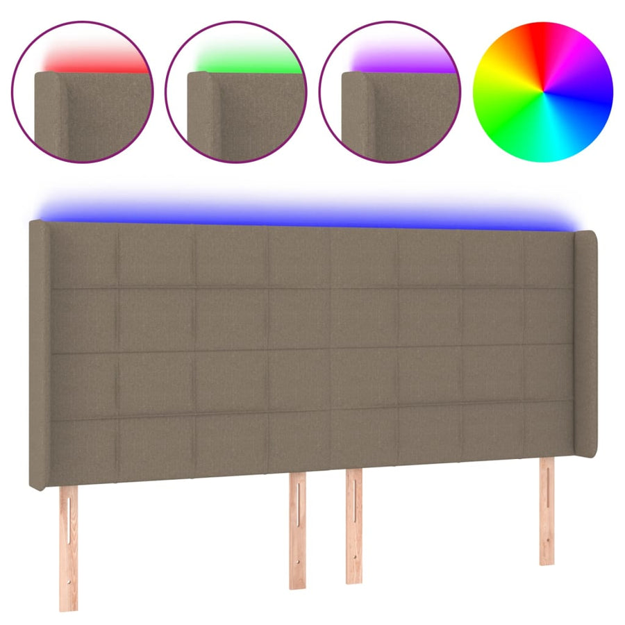 Hoofdbord Led Stof 203 x 16 x 118/128 cm Taupe