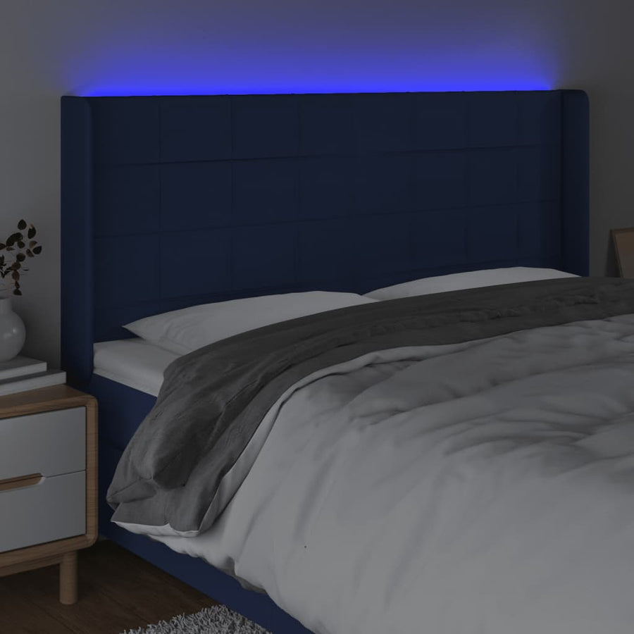 Hoofdbord Led Stof 203 x 16 x 118/128 cm Blauw