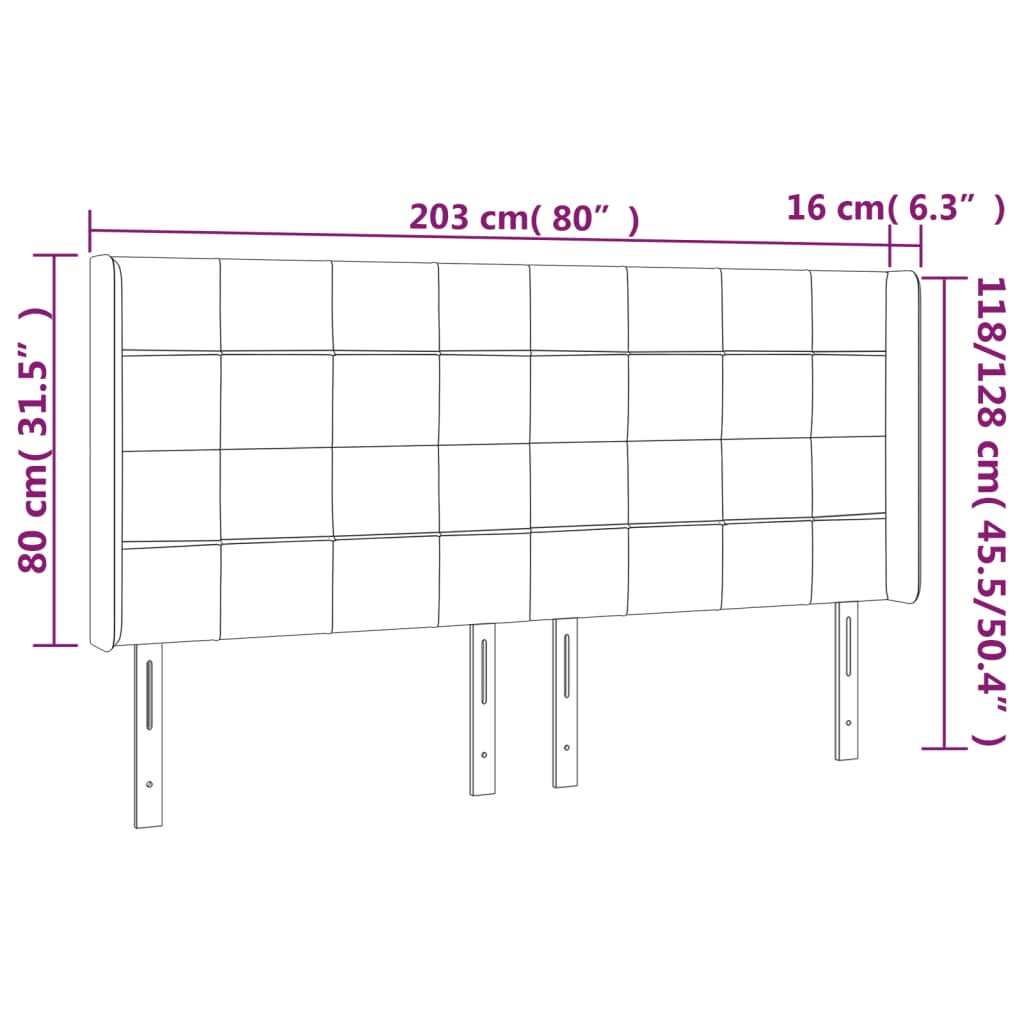 Hoofdbord Led Stof 203 x 16 x 118/128 cm Blauw
