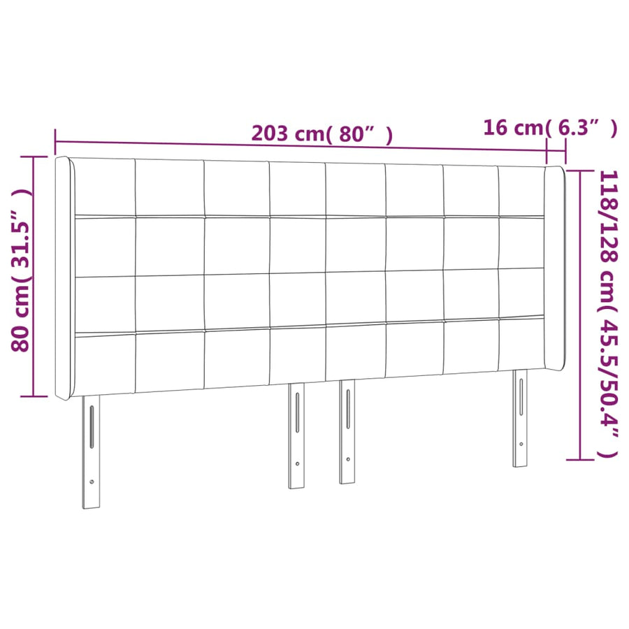 Hoofdbord Led Stof 203 x 16 x 118/128 cm Blauw