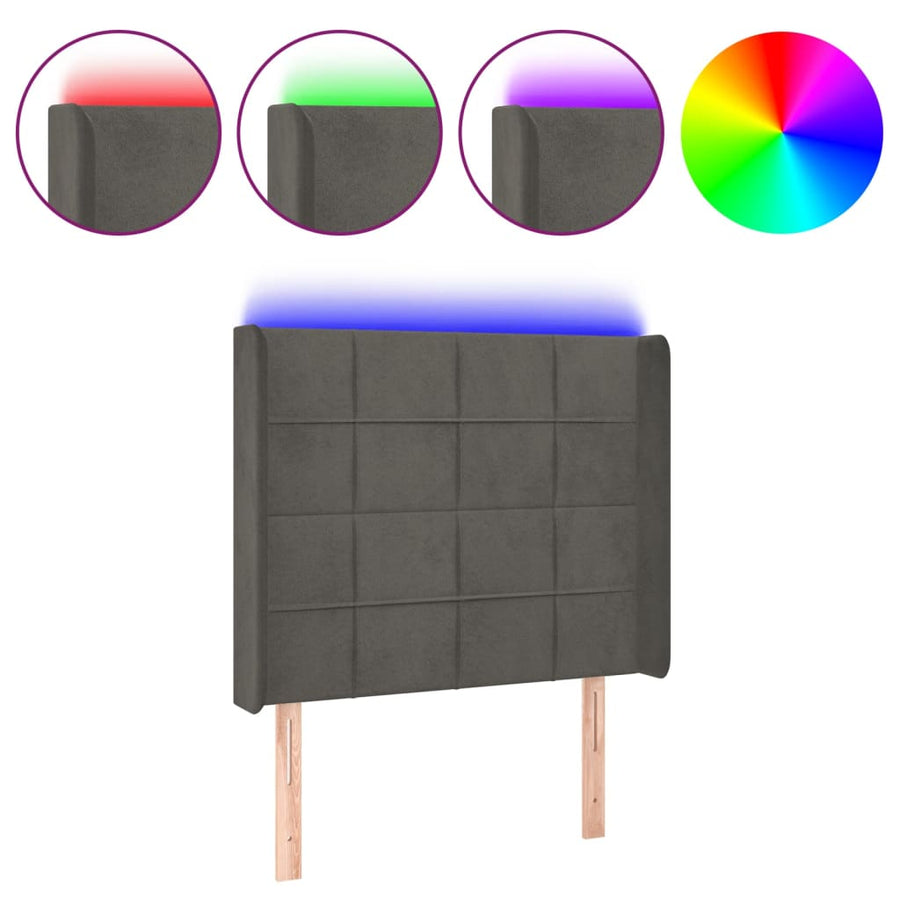 Hoofdbord Led Fluweel 83 x 16 x 118/128 cm Donkergrijs