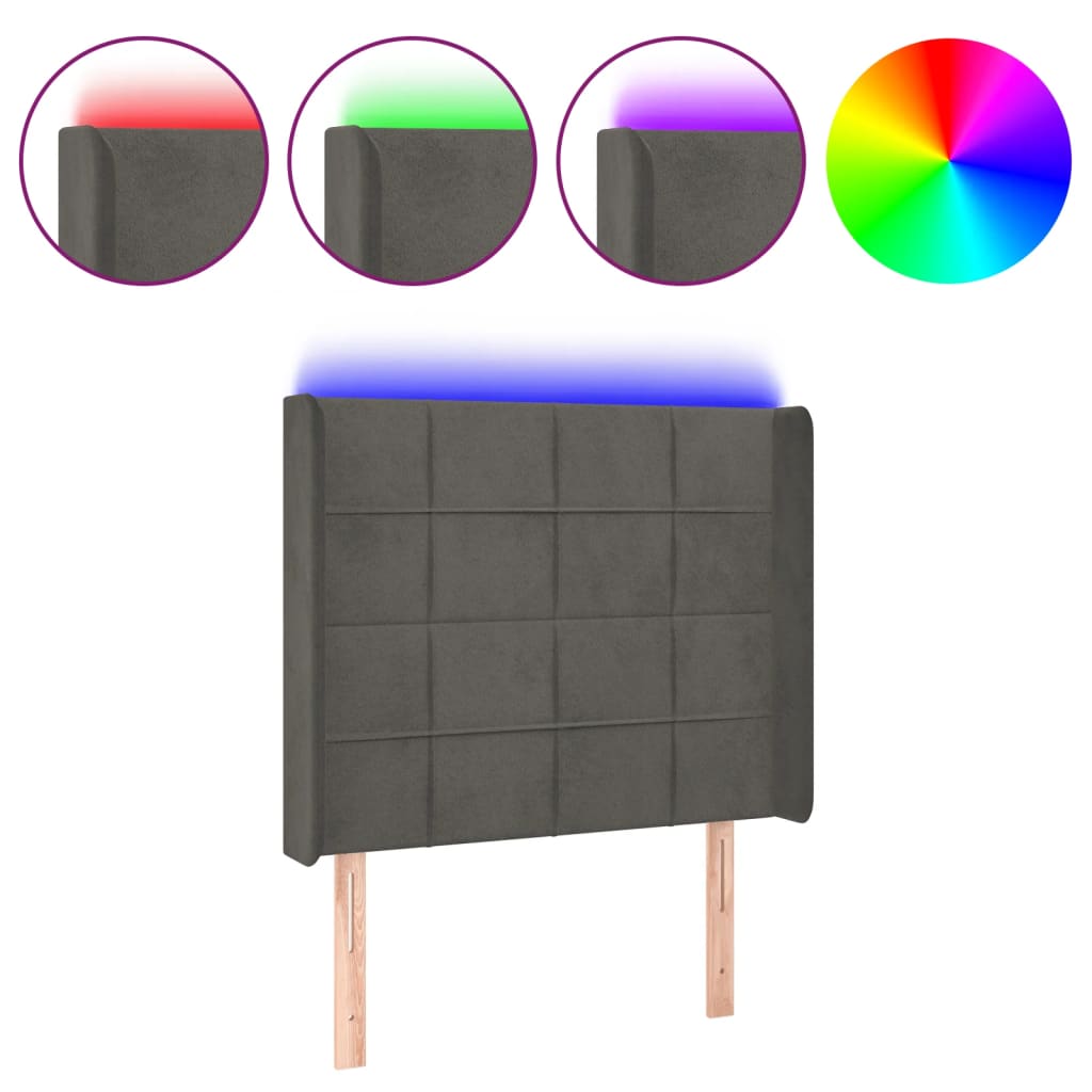 Hoofdbord Led Fluweel 93 x 16 x 118/128 cm Donkergrijs