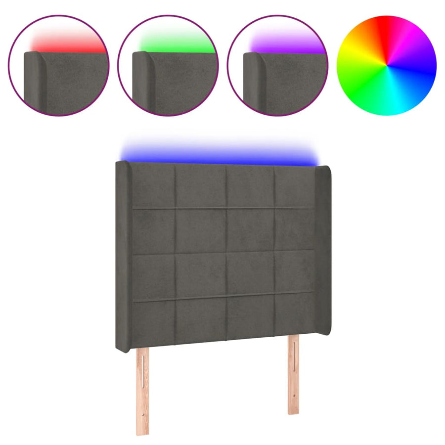 Hoofdbord Led Fluweel 93 x 16 x 118/128 cm Donkergrijs
