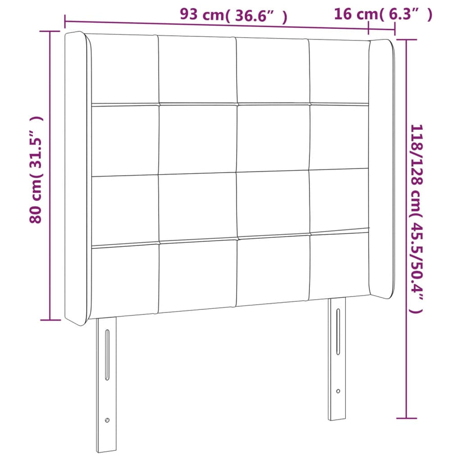 Hoofdbord Led Fluweel 93 x 16 x 118/128 cm