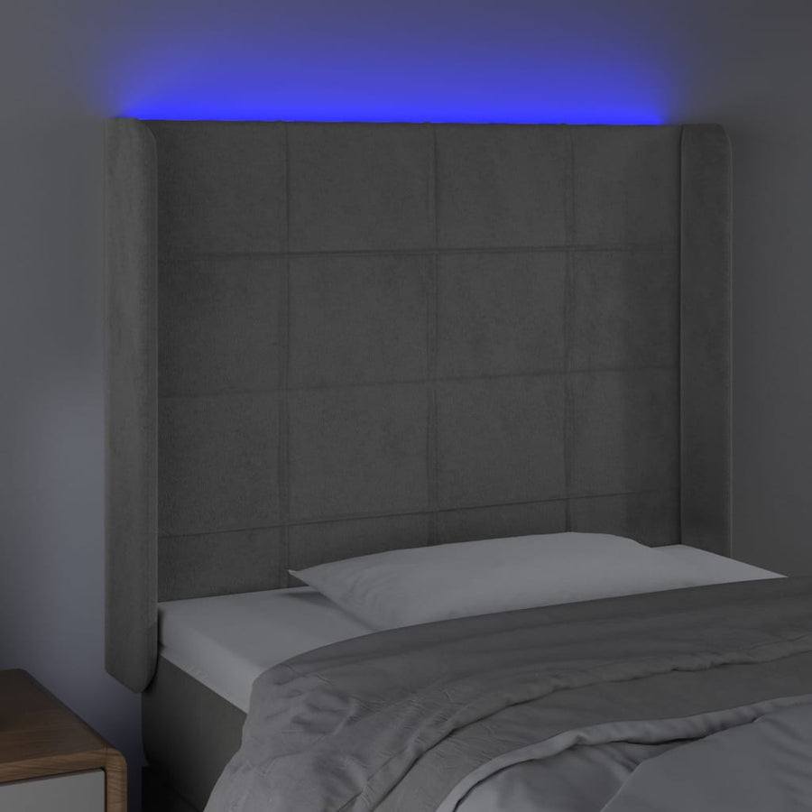 Hoofdbord Led Fluweel 103 x 16 x 118/128 cm Lichtgrijs