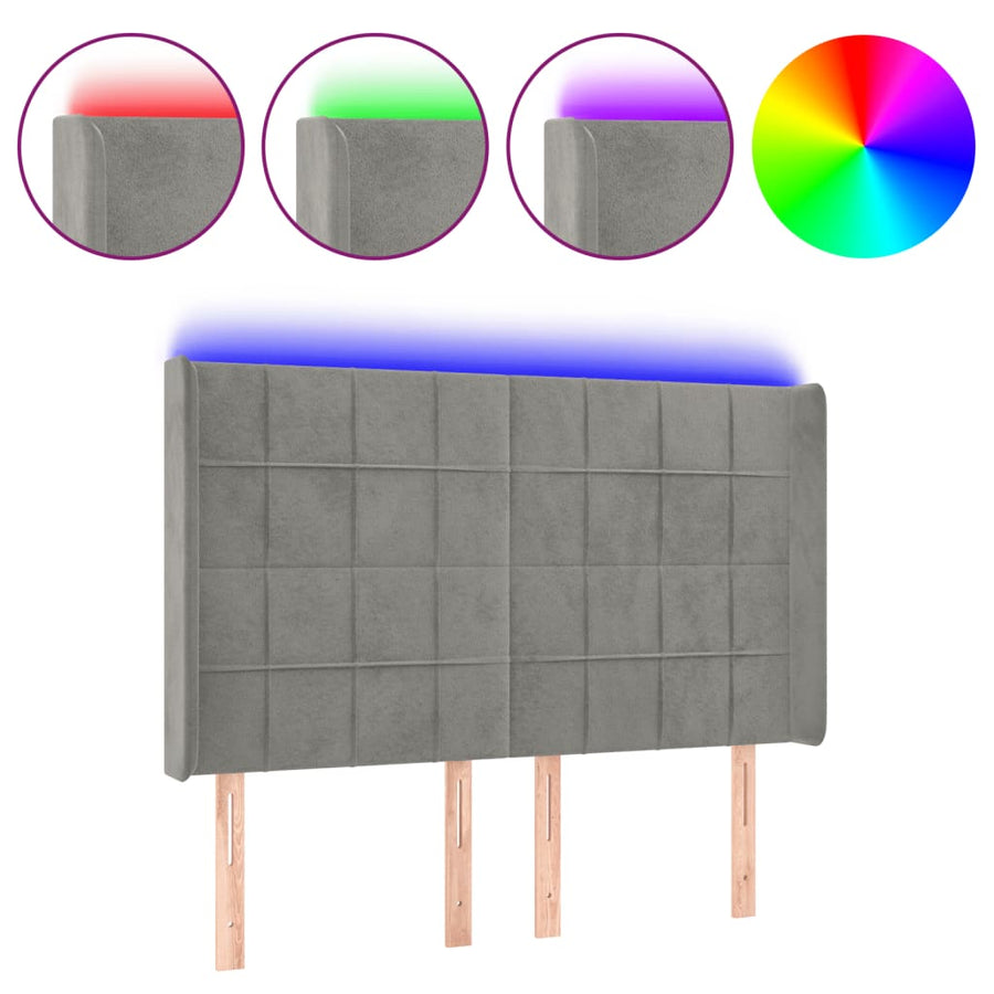 Hoofdbord Led Fluweel 147 x 16 x 118/128 cm Lichtgrijs