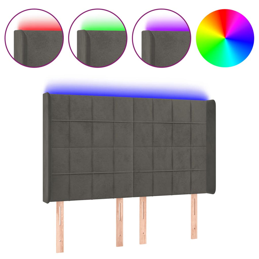Hoofdbord Led Fluweel 147 x 16 x 118/128 cm Donkergrijs