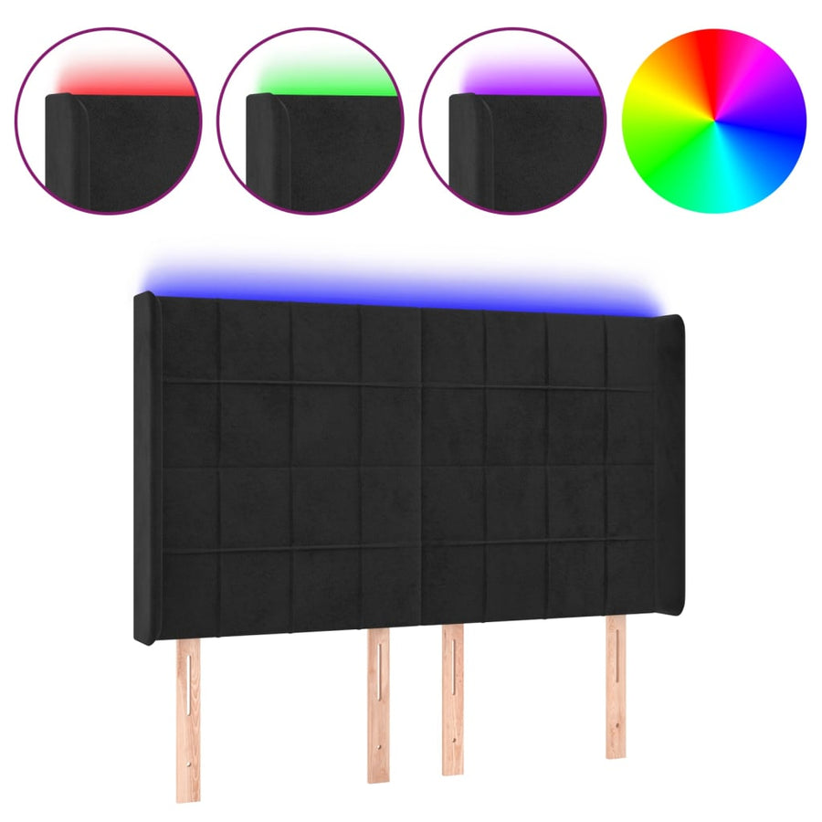 Hoofdbord Led Fluweel 147 x 16 x 118/128 cm Zwart
