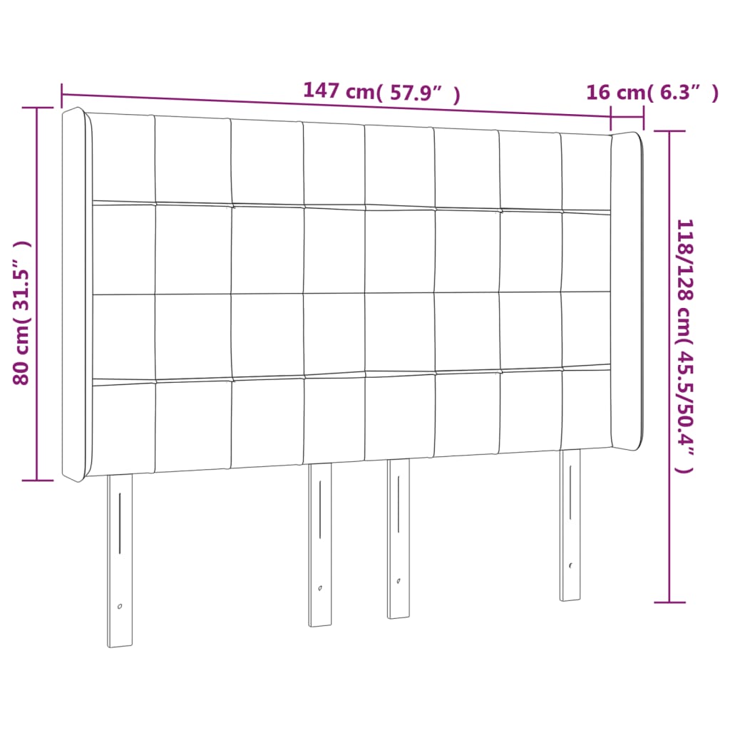Hoofdbord Led Fluweel 147 x 16 x 118/128 cm