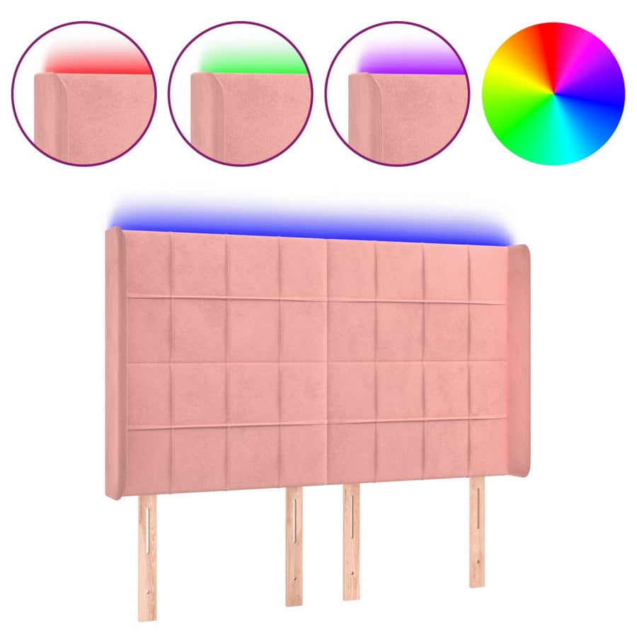 Hoofdbord Led Fluweel 147 x 16 x 118/128 cm Roze
