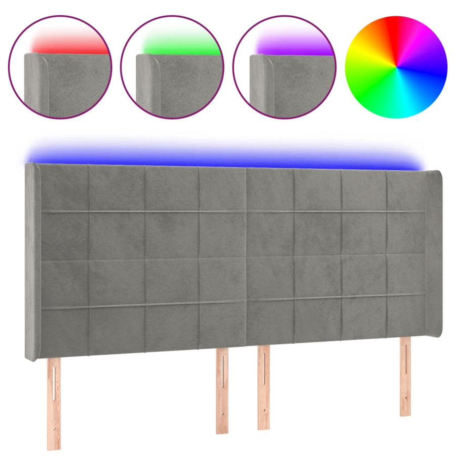 Hoofdbord Led Fluweel 163 x 16 x 118/128 cm Lichtgrijs