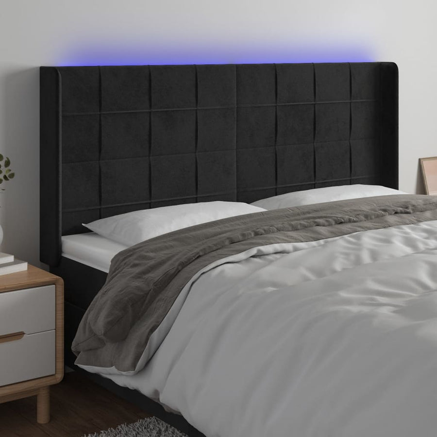Hoofdbord Led Fluweel 163 x 16 x 118/128 cm Zwart