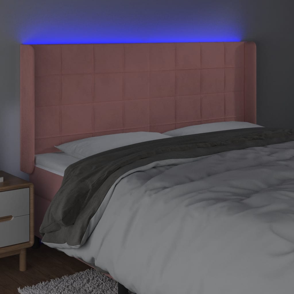 Hoofdbord Led Fluweel 163 x 16 x 118/128 cm Roze