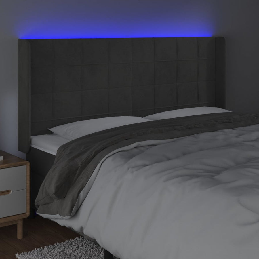 Hoofdbord Led Fluweel 183 x 16 x 118/128 cm Donkergrijs