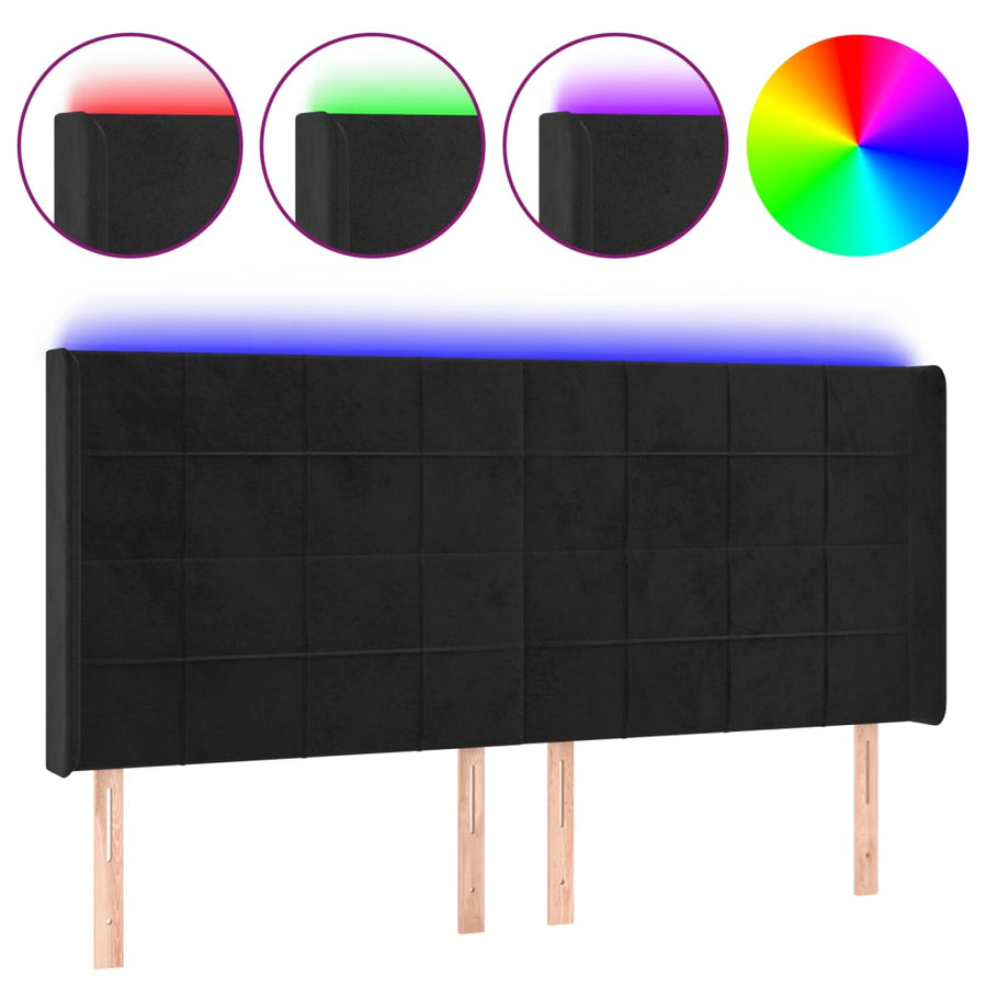 Hoofdbord Led Fluweel 183 x 16 x 118/128 cm Zwart