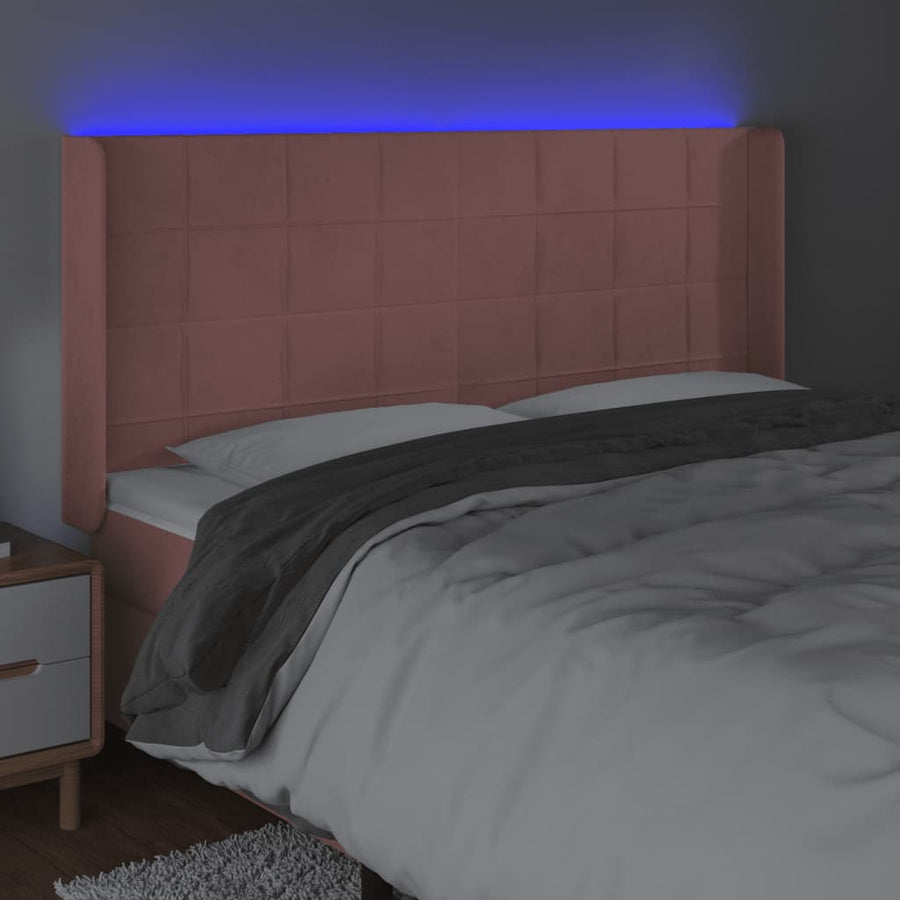 Hoofdbord Led Fluweel 1 183 x 16 x 118/128 cm Roze