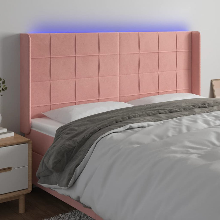 Hoofdbord Led Fluweel 1 183 x 16 x 118/128 cm Roze