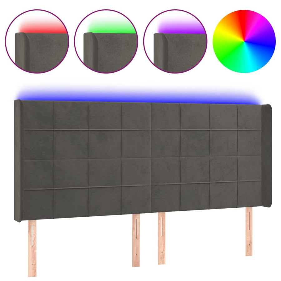 Hoofdbord Led Fluweel 203 x 16 x 118/128 cm Donkergrijs