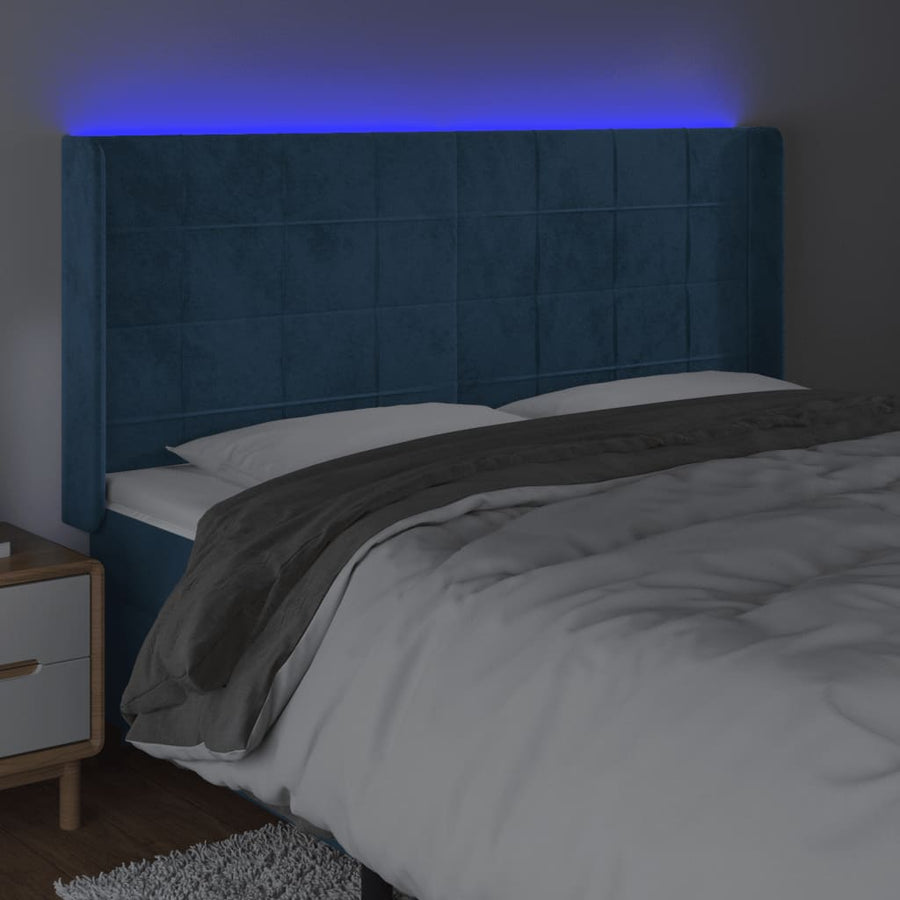 Hoofdbord Led Fluweel 203 x 16 x 118/128 cm Donkerblauw