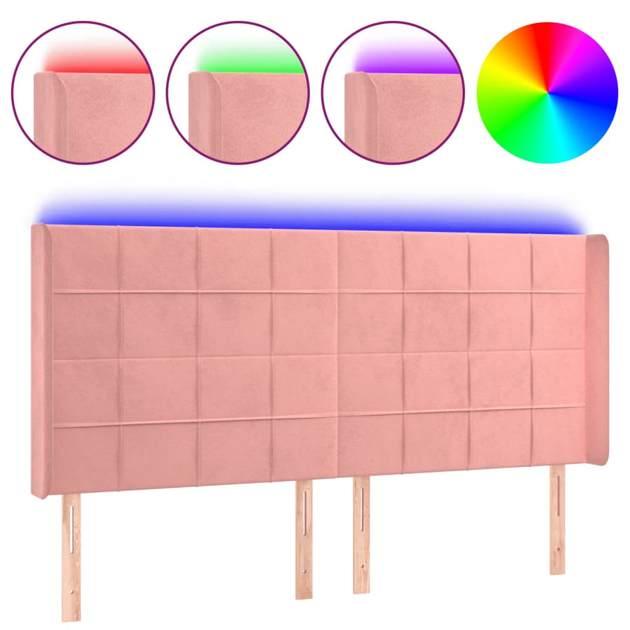 Hoofdbord Led Fluweel 203 x 16 x 118/128 cm Roze