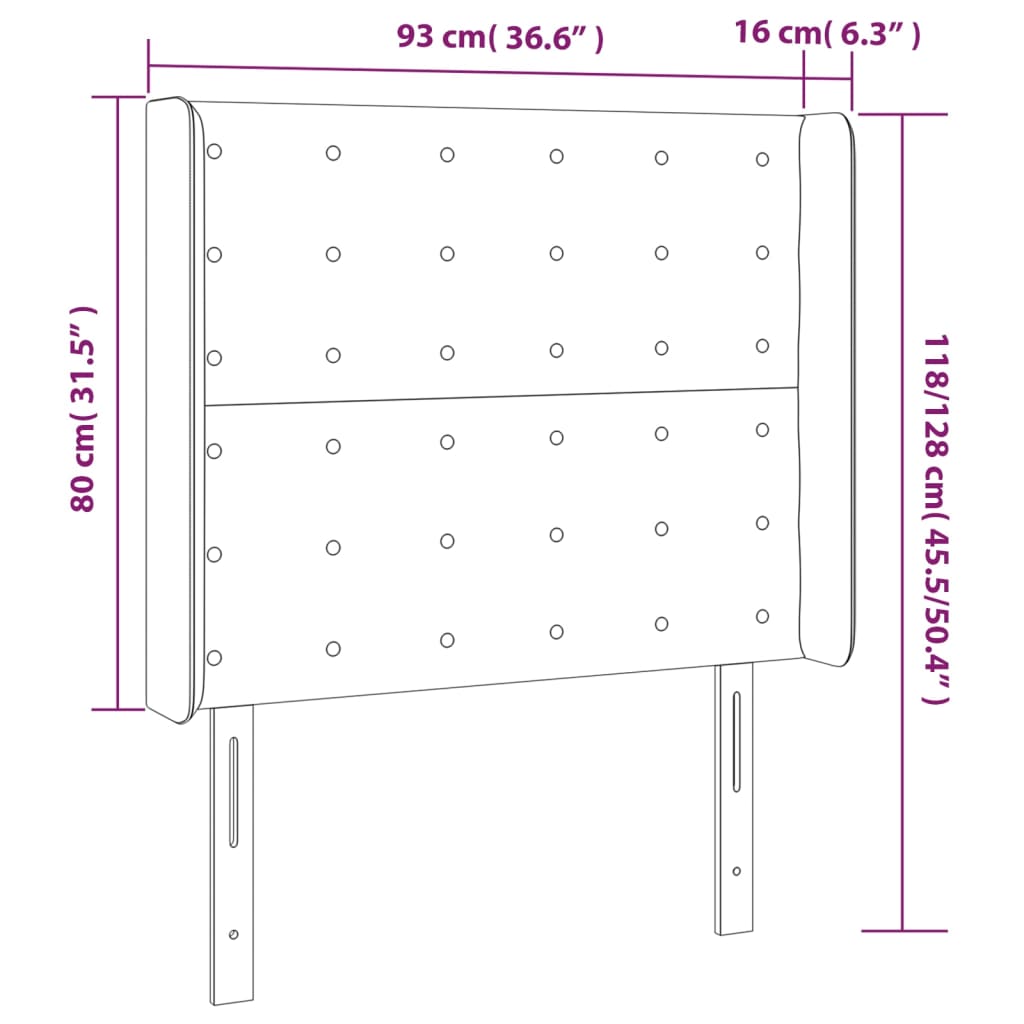 Hoofdbord Led Kunstleer 93 x 16 x 118/128 cm Zwart