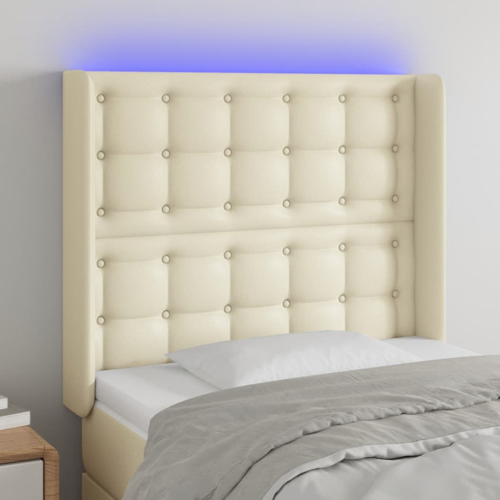 Hoofdbord Led Kunstleer Kleurig 93 x 16 x 118/128 cm Crème