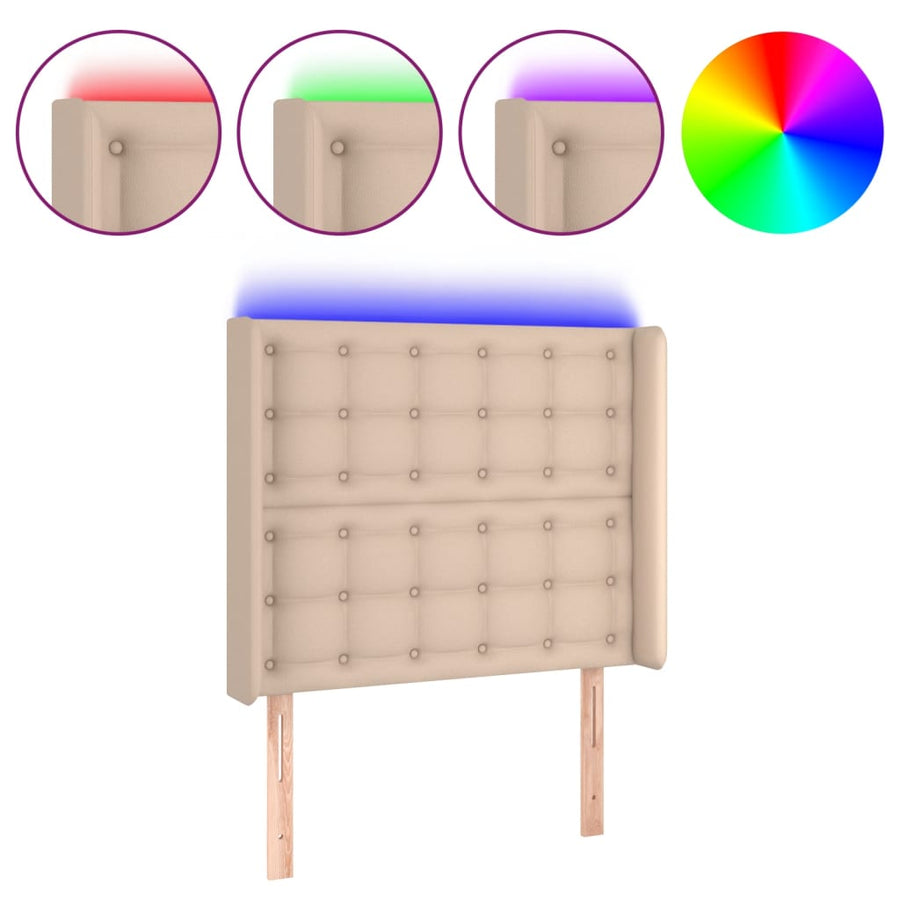 Hoofdbord LED 103x16x118/128 cm kunstleer cappuccinokleurig
