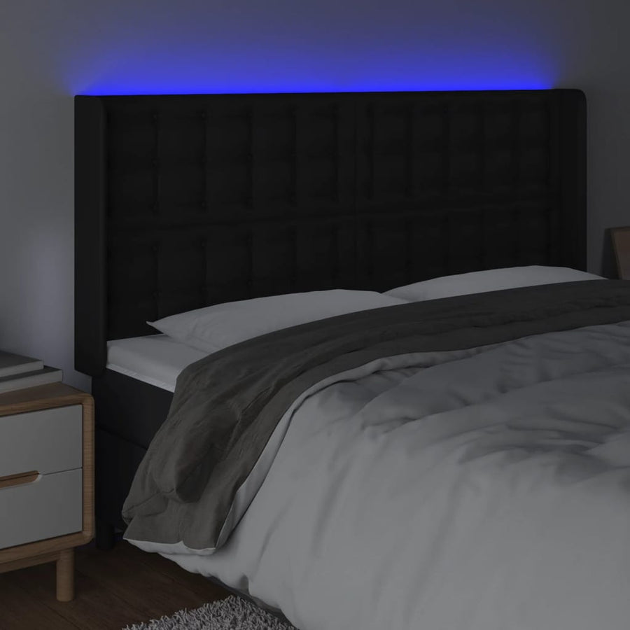 Hoofdbord Led Kunstleer 147 x 16 x 118/128 cm Zwart