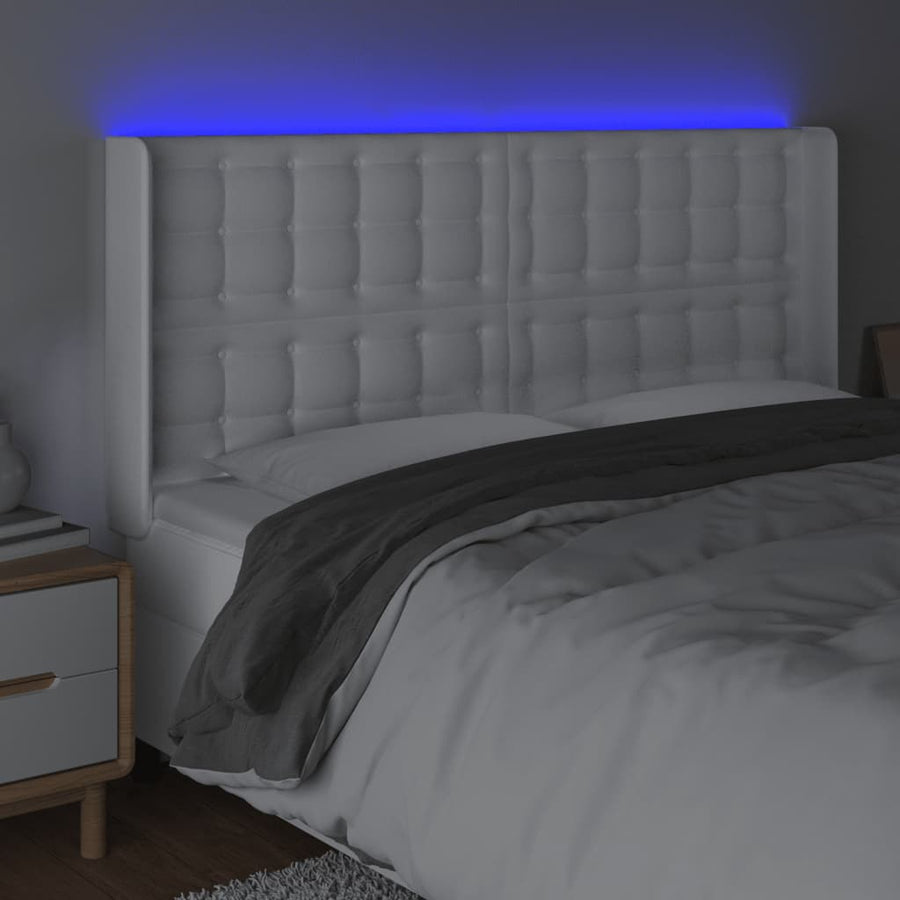 Hoofdbord Led Kunstleer 147 x 16 x 118/128 cm Wit
