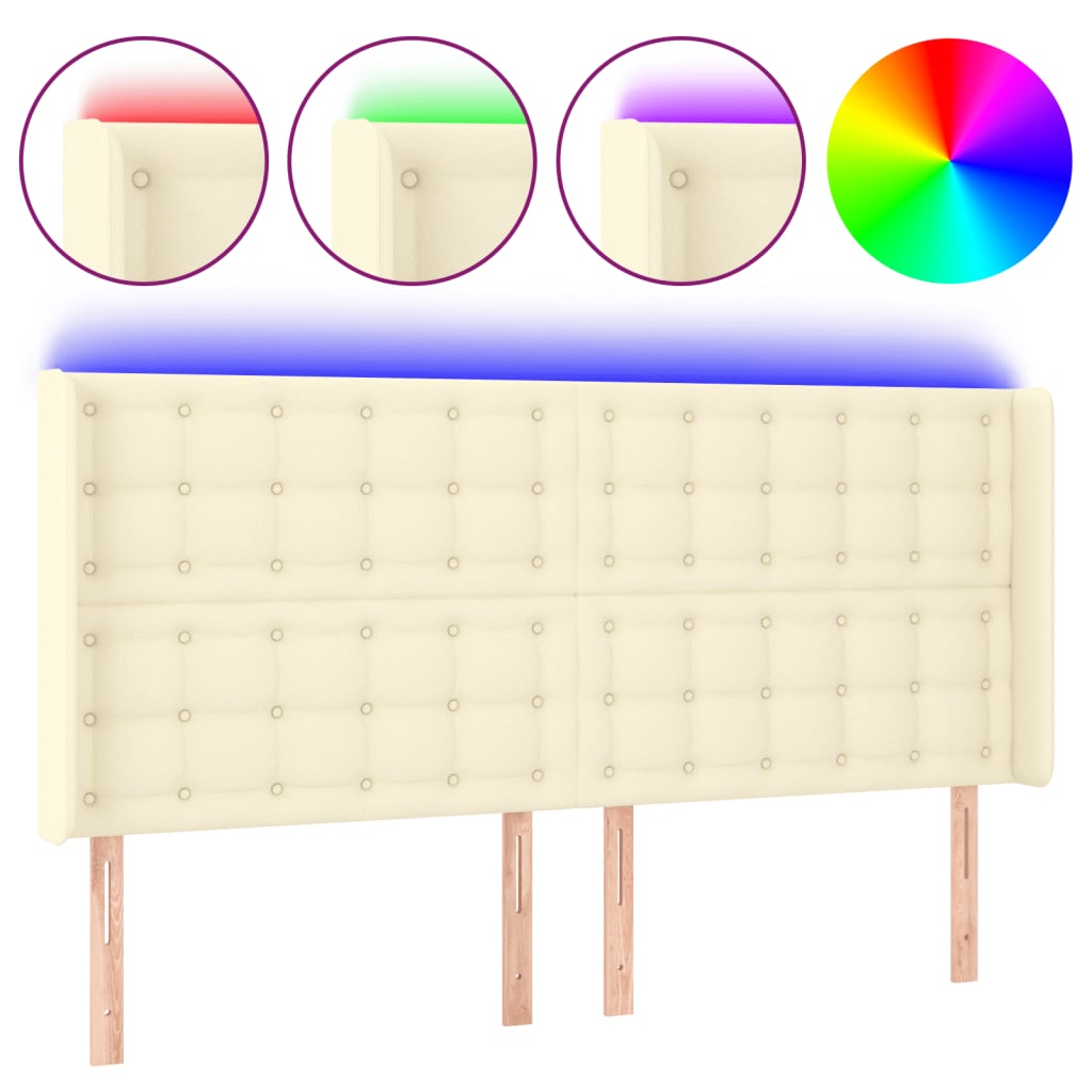 Hoofdbord Led Kunstleer Kleurig 147 x 16 x 118/128 cm Crème