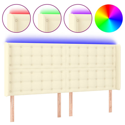 Hoofdbord Led Kunstleer Kleurig 147 x 16 x 118/128 cm Crème