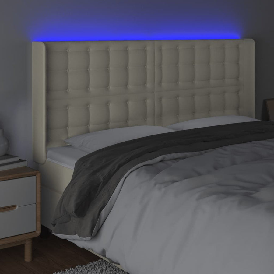 Hoofdbord Led Kunstleer Kleurig 147 x 16 x 118/128 cm Crème