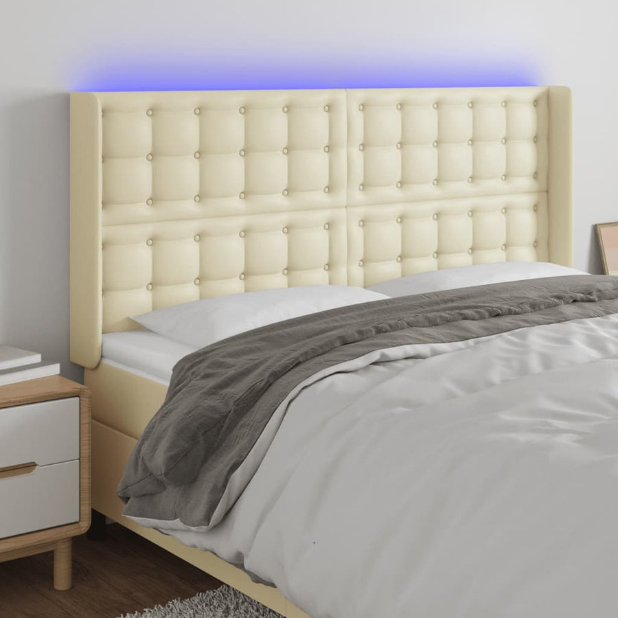 Hoofdbord Led Kunstleer Kleurig 147 x 16 x 118/128 cm Crème