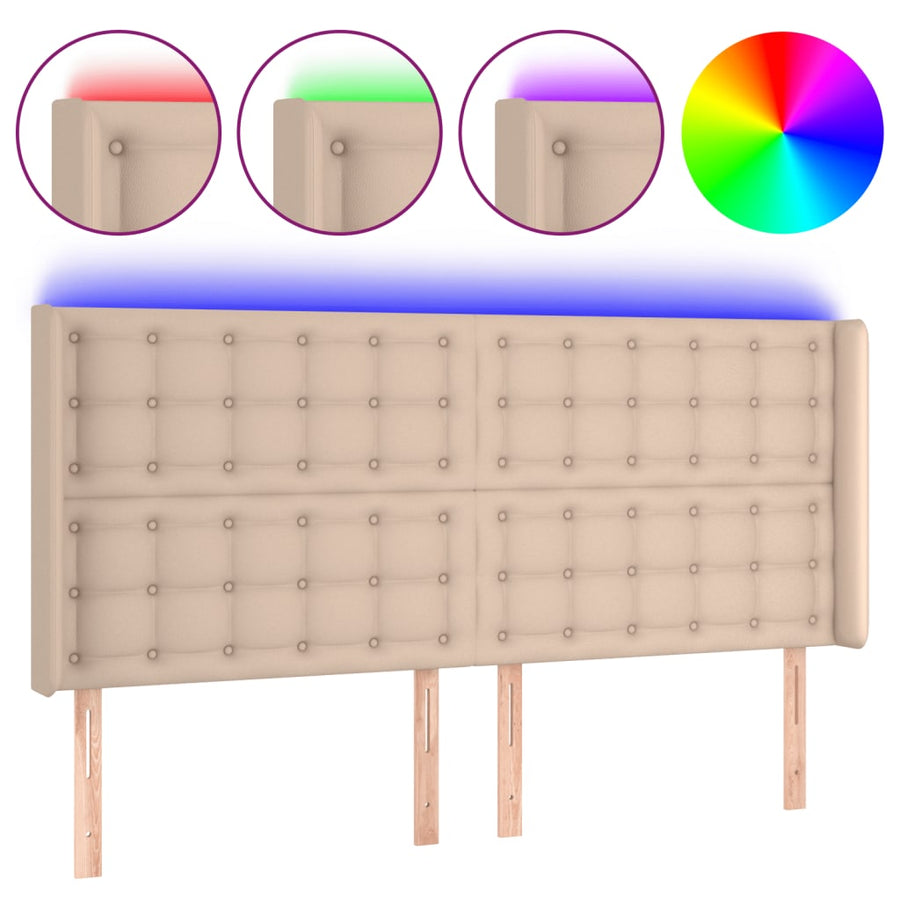 Hoofdbord Led Kunstleer Kleurig 147 x 16 x 118/128 cm Cappuccino