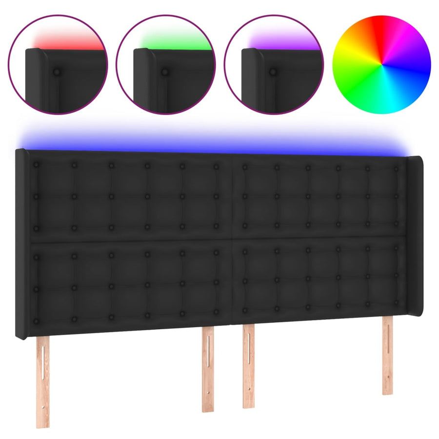 Hoofdbord Led Kunstleer 163 x 16 x 118/128 cm Zwart