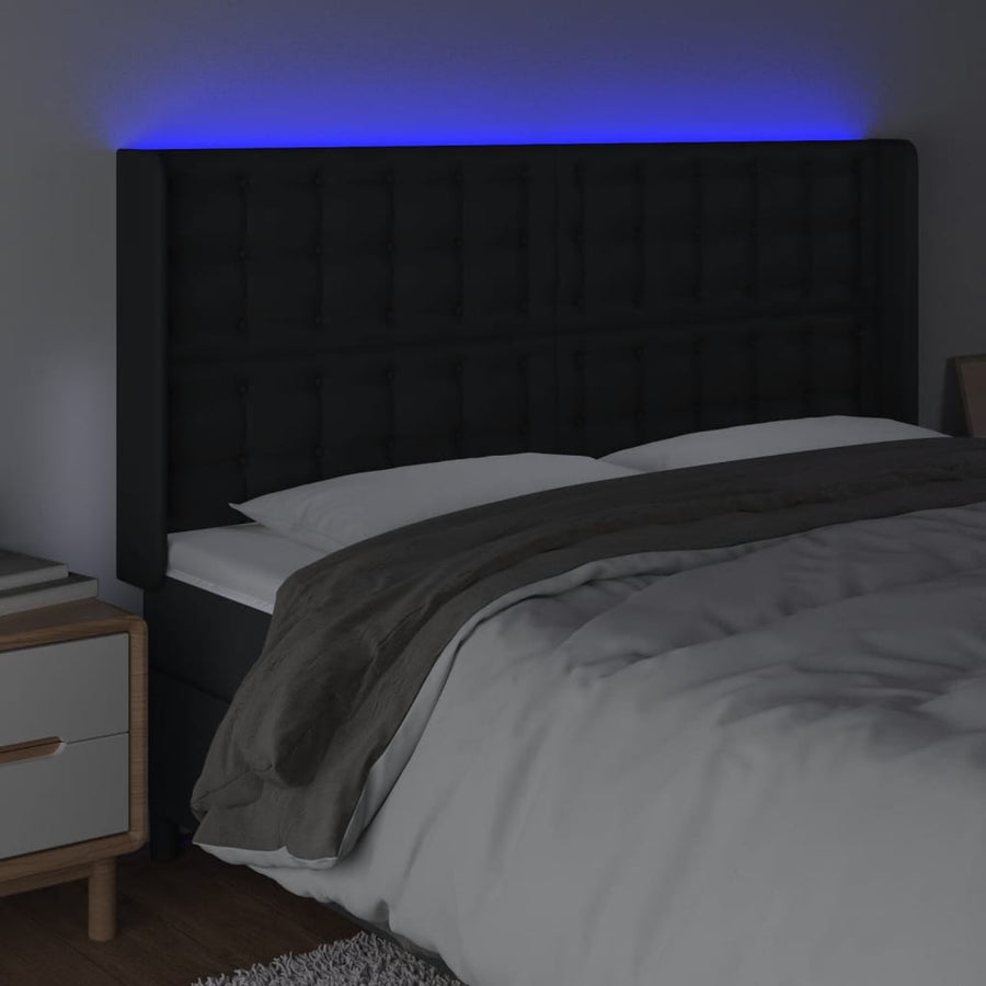 Hoofdbord Led Kunstleer 163 x 16 x 118/128 cm Zwart
