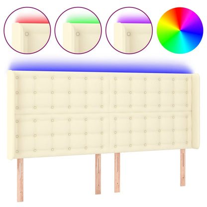 Hoofdbord Led Kunstleer Kleurig 163 x 16 x 118/128 cm Crème