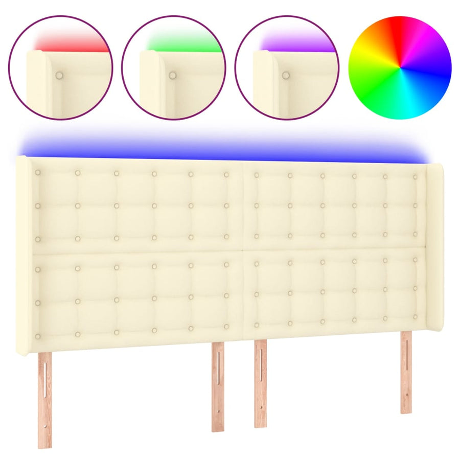 Hoofdbord Led Kunstleer Kleurig 163 x 16 x 118/128 cm Crème